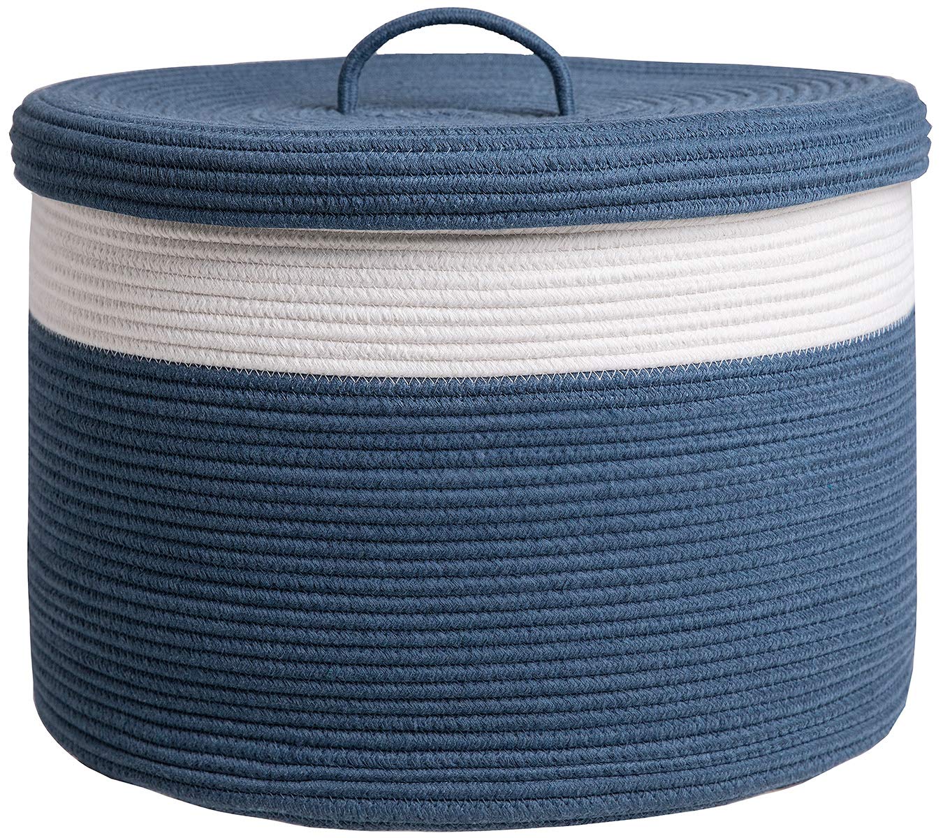 20' X 20' X 15' Extra Large Storage Basket With Lid, Cotton Rope Storage Baskets, Laundry Hamper, Toy Bin, For Toys Blankets Pillows Storage In Living Room Baby Nursery, Basket With Cover Dark Blue